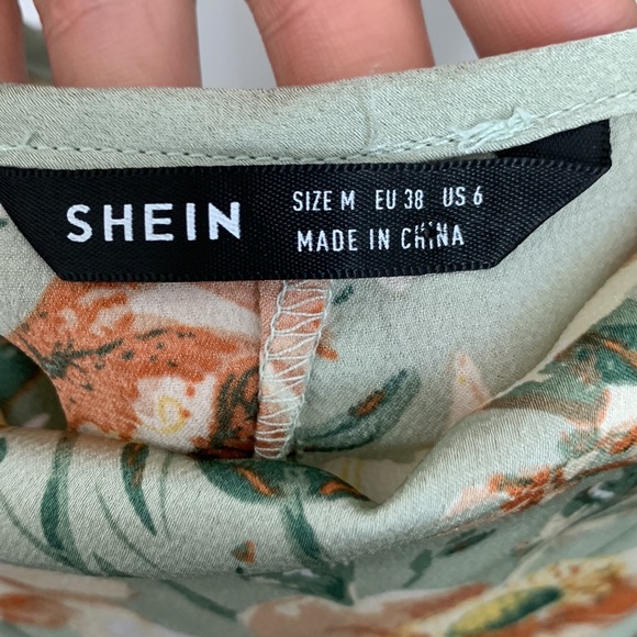 Mint Green Satin Floral Print Cami Dress Draped Collar Strap / SHEIN - Picture 7 of 10